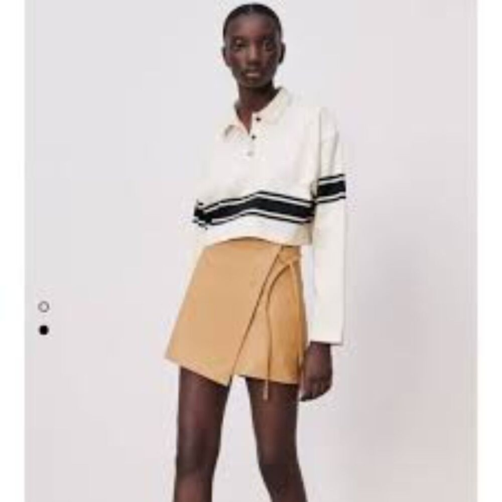Zara Faux Leather Wrap Skirt Shorts Skort Tan Small Side Tie